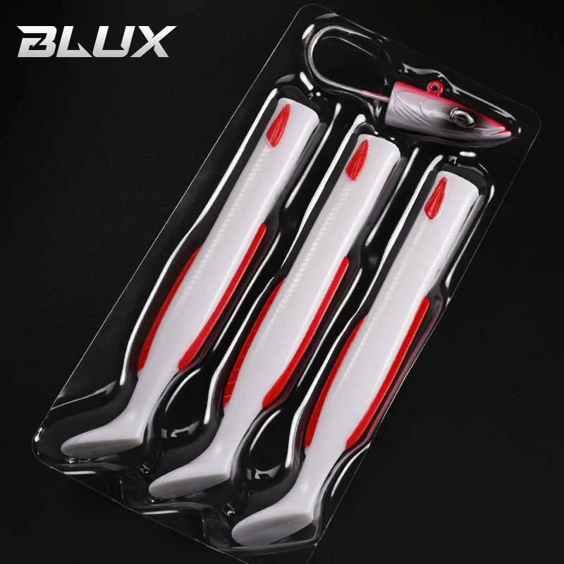 BLUX Vibrant Soft Eel Fishing Lure with Paddle Tail and Jig Head Hook - Saltwater Artificial Bait