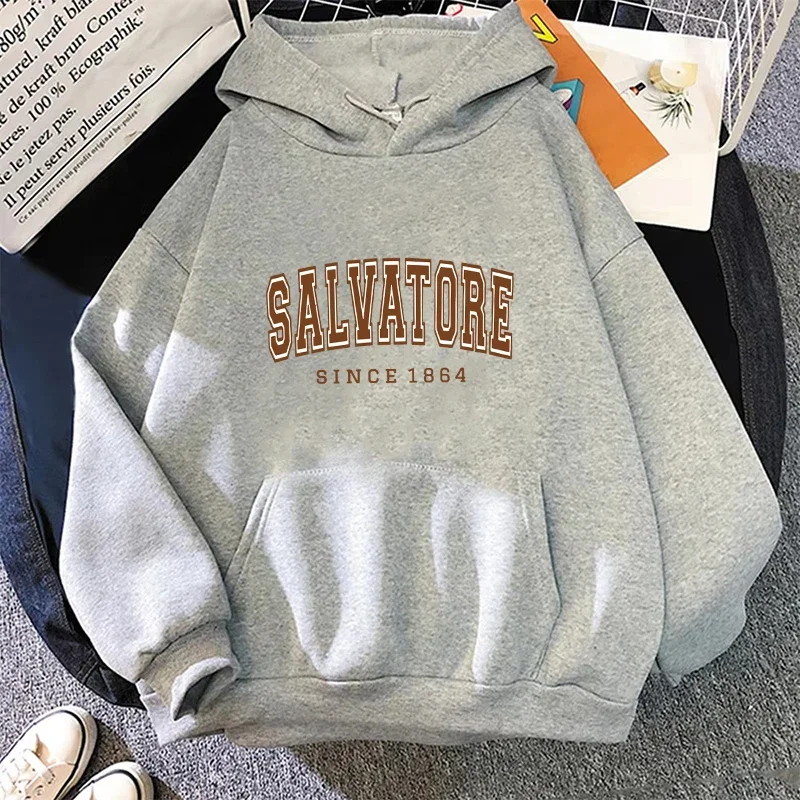 Salvatore Since1864 Men Printed Hoodie Vampire Diaries Jumper Vintage TVD Damon Stefan Crewneck Sweatshirt Fans Top Sweatshirt 6