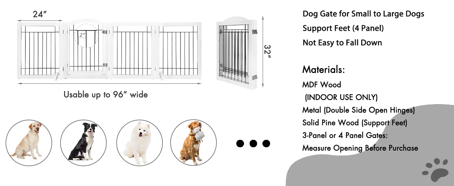 SPIRICH 96-inch Extra Wide 30-inches Tall Dog Gate with Door Walk Through, Freestanding Pet Gate