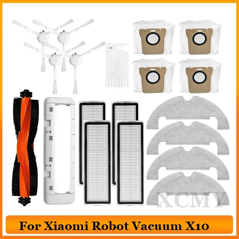 For Xiaomi Robot Vacuum X10 Robot Vacuum Cleaner Parts Main Side Brush Hepa Filter Mop Cloth Dust Bag Replacement Accessories dust foam hepa filter main roller side brush kit for shark iq r101ae rv1001ae r101 rv1001 robot vacuum cleaner replacement part