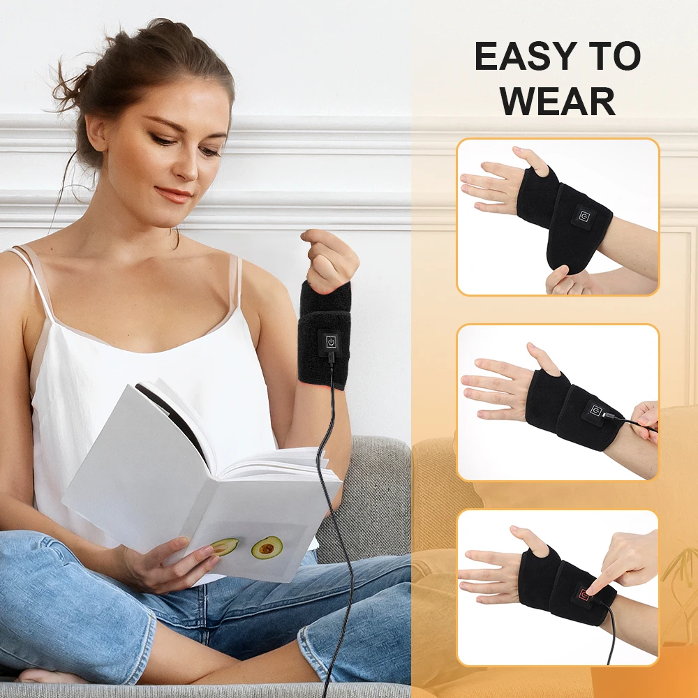 Infrared Wrist Guard Black Protective Gear Universal Left and Right 3 Levels Red Light Adjustment USB Plug Hand Joint Protection