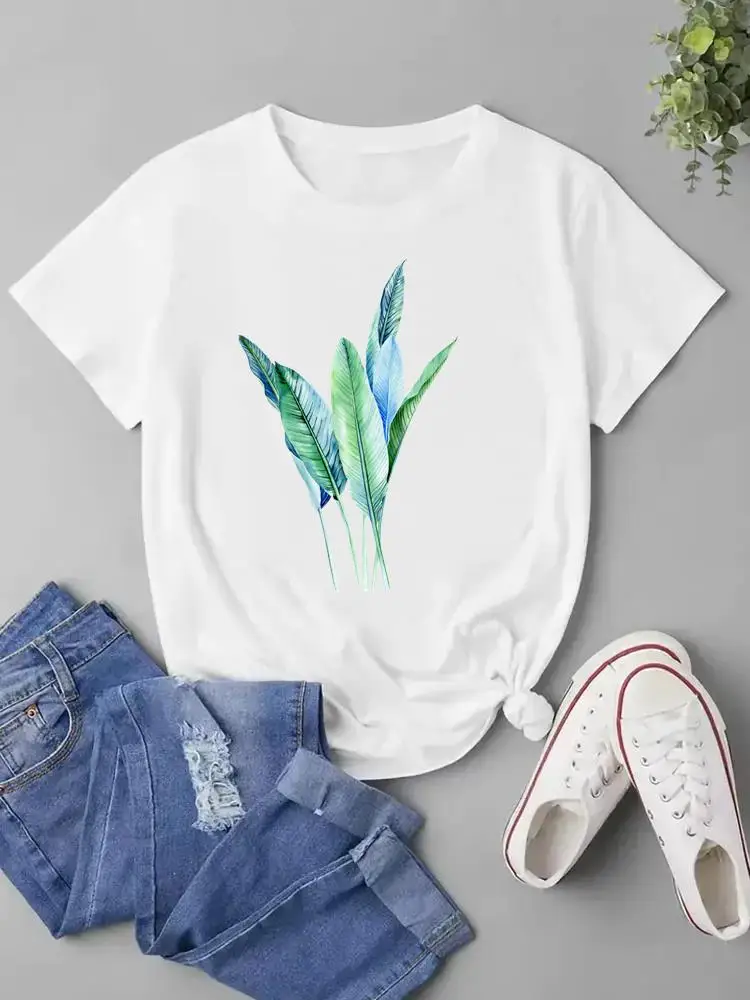 

Plant Watercolor Style 90s Clothing Short Sleeve T-shirt Ladies Female Print Top Fashion Graphic Women Tee T Shirt Clothes