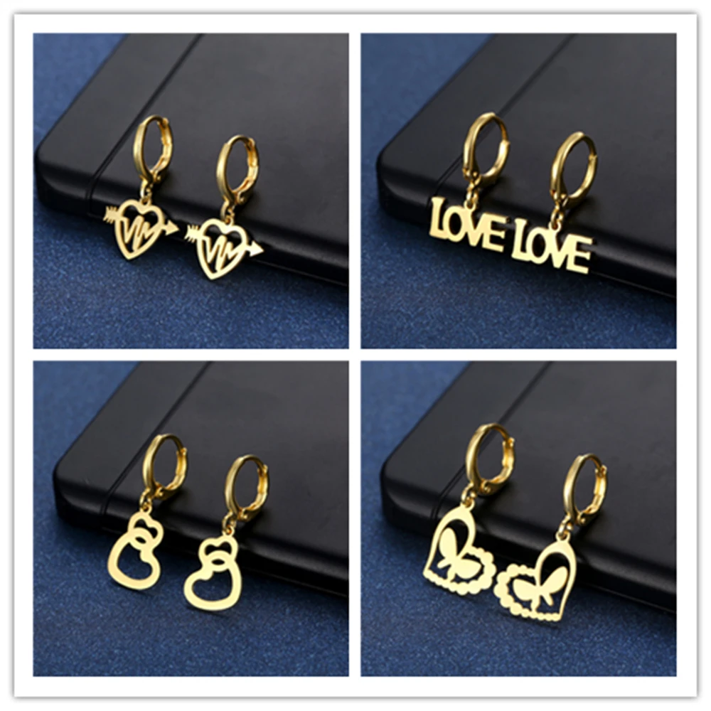 20/30/50 Paare/los Mode Hohe Qualität Edelstahl Hoop Ohrring Liebe Schmuck Für Frauen Mond Herz Schmetterling mix Stil – Detail 8