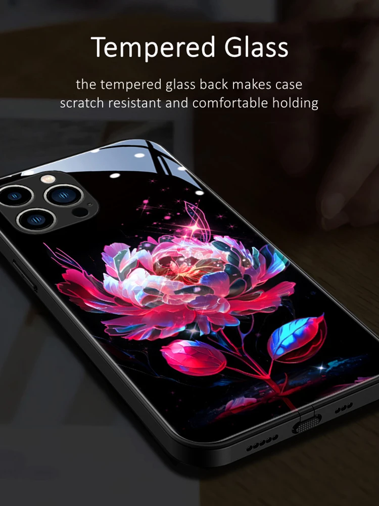 Peony Flower LED Light Glowing Luminous Phone Case Birthday Gift for Samsung S24 S22 S23 Note 10 20 A14 A54 A73 Plus Ultra