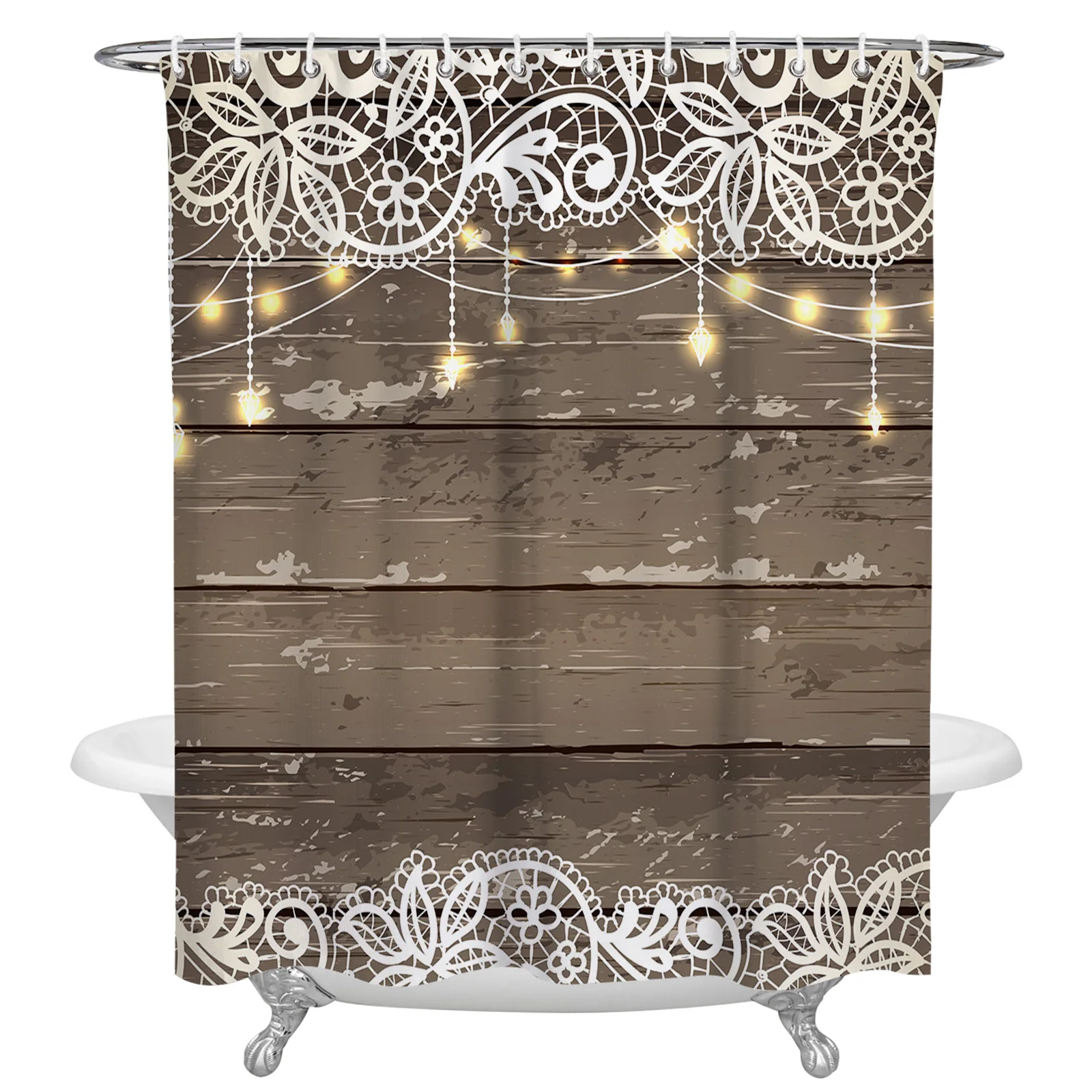 

Brown Plank Lace Waterproof Shower Curtain Bathroom Fabric Polyester Shower Curtains Bath Decor Curtain