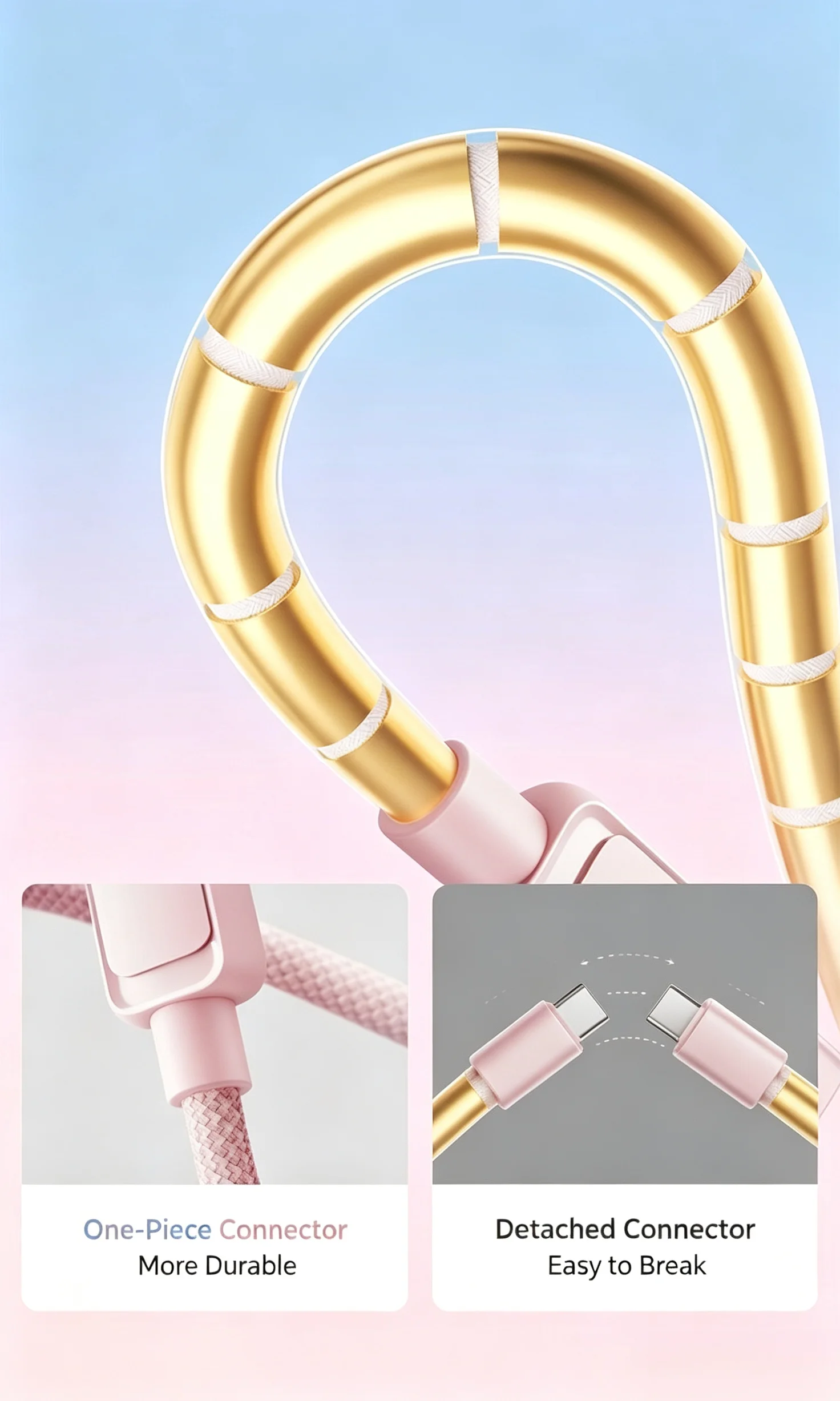 Pink Blue Gradient Braided Fast Charging USB-C Cable, Durable Nylon Charger Cord