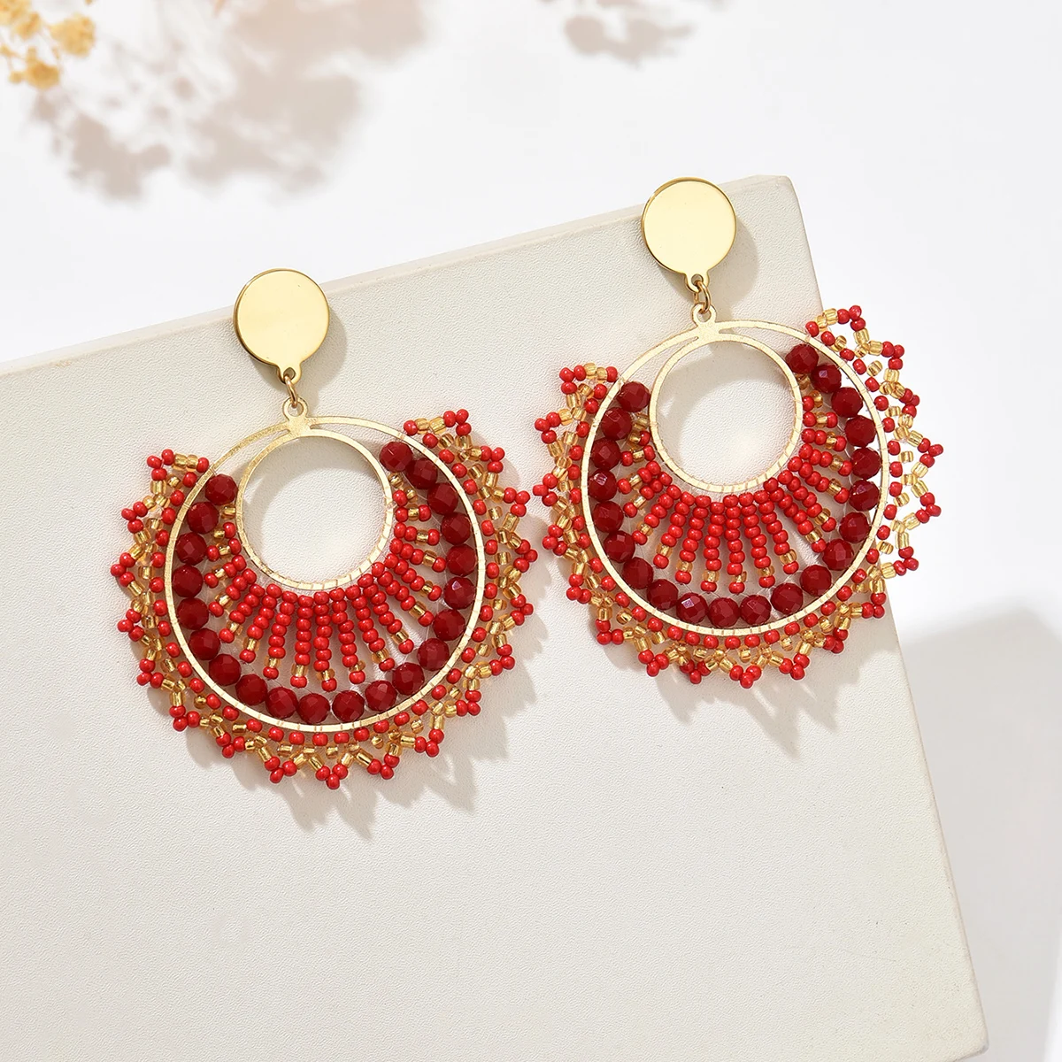 Women’s Bohemian Fan-Shaped Beaded Earrings – Retro Resort Style Jewelry