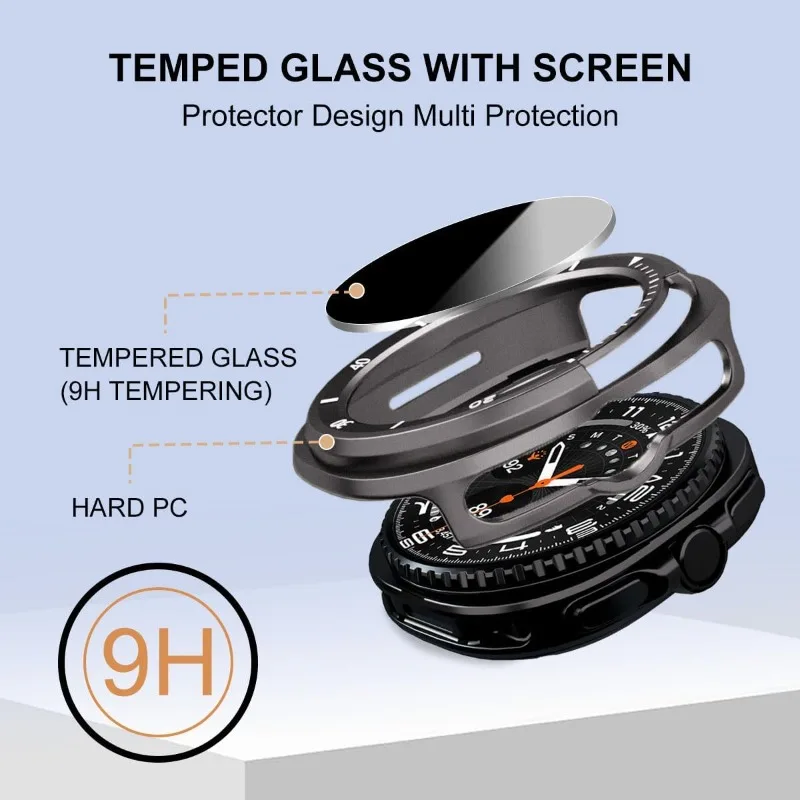 Enhanced Privacy Glass PC Case with Screen Protector Bumper for Galaxy Watch 8 Classic