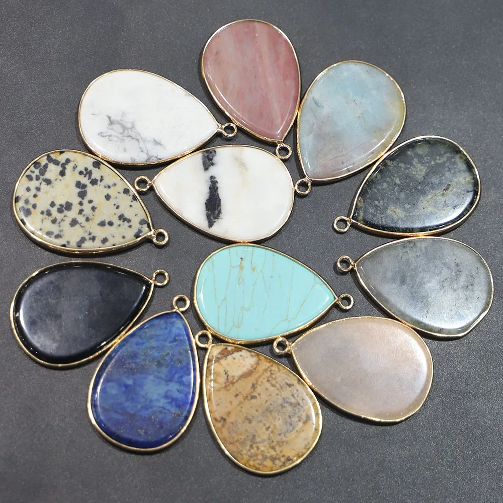 Selling Natural Stone Flat Water Drop Necklace Pendants For Fashion Jewelry Making Diy Charms Earring Accessories Wholesale 8Pcs