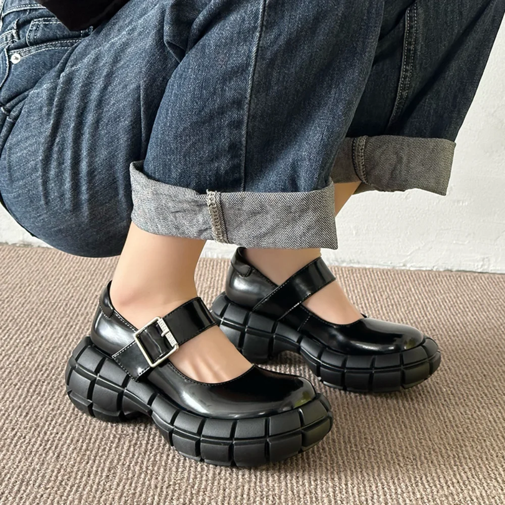 

Cute Lolita Round Toe Womens Cosplay Maid Shoes Mary Janes School Shoes Platform High Heel Creepers Plus Size