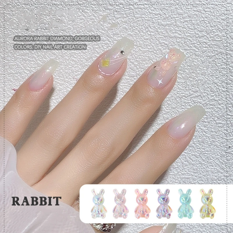 3d Bunny Nail Art Charms Nail Glitter Decals Rabbit Nail Art Charms Cute Gummy Resin Nail Art
