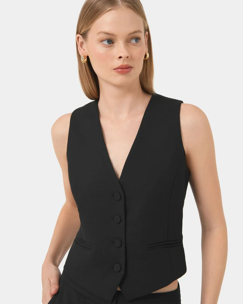 Black Vest for Women Business Formal Waistcoat Single Breasted Vest V-Neck Camisloe Solid Color Simple Style