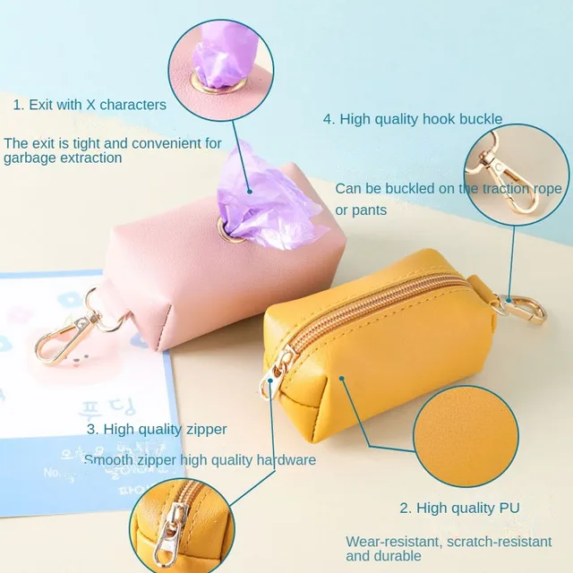 Leather Dog Poop Bag Holder Dog Waste Bag Dispenser with Metal Clip for Leash Belt Portable Leather Doggy Poop Bags Holder 4