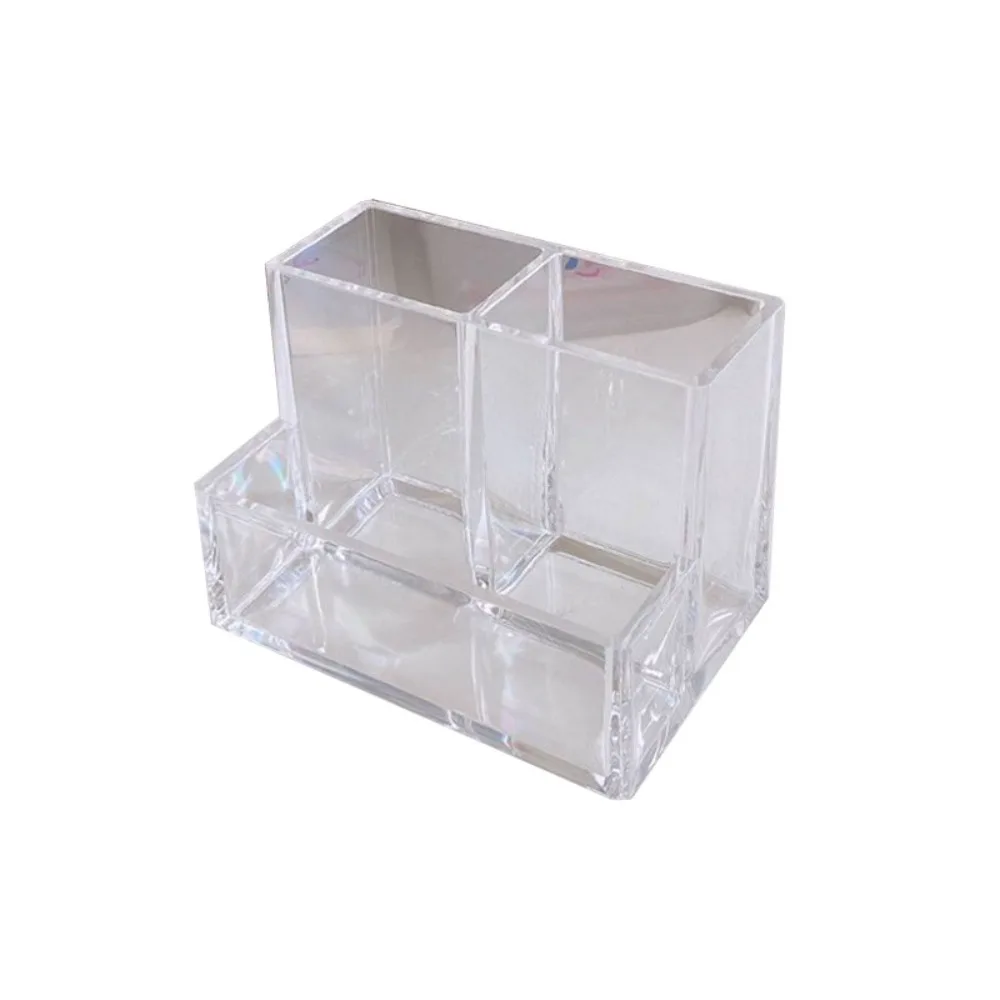 Acrylic Three Grid Pen Holder Transparent Storage Rack Large Capacity Pencil Rack Square Makeup Shelf Desktop Organizer makeup organizer,pen holder,desk organizer,pen and brush holder,desk storage rack