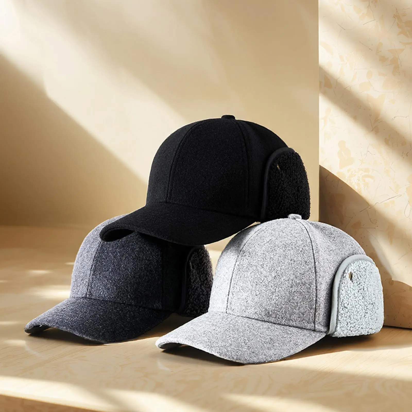 Mens Winter Fleece Hat Golf Cap Ear Protection Keep Warm Windproof Casual Visor for Cold Weather Travel Camping Outdoor Sports