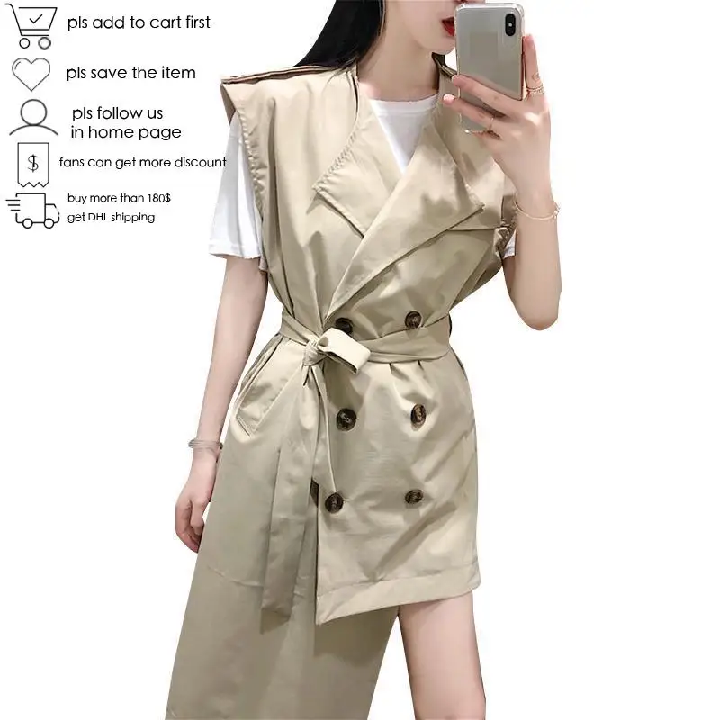 

Yuerwang Women Vest Double Breasted Lace Up Women Long Vest Irregular Waistcoat Chic Vest Coat All Match Long Coat Jacket 2022