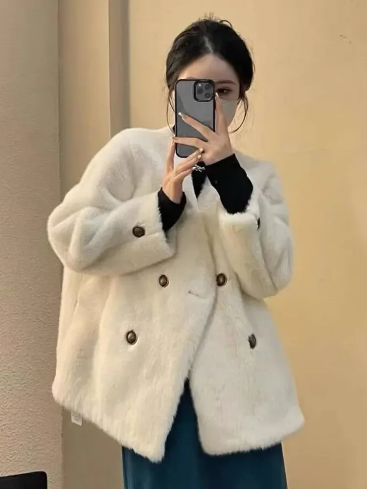 Winter Thickened Mink Fur Coat V-Neck One-Piece for Pregnant Women Soft Plush Outerwear Long Coat/Da Yi/Ma Fei Yi
