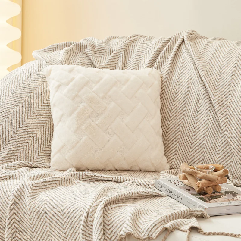 Luxurious Plush Throw Pillow Cover - Soft Cotton Decorative Cushion Case for Sofa, Bed, and Living Room Decor