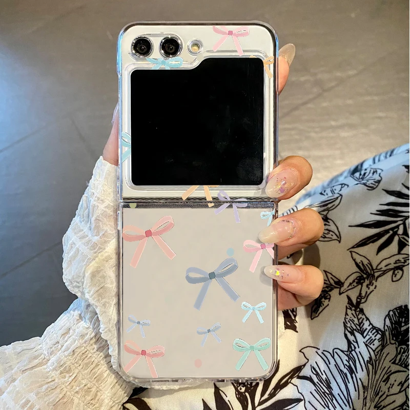 INS Bowknot Clear Folding Phone Case - Hard Back Cover