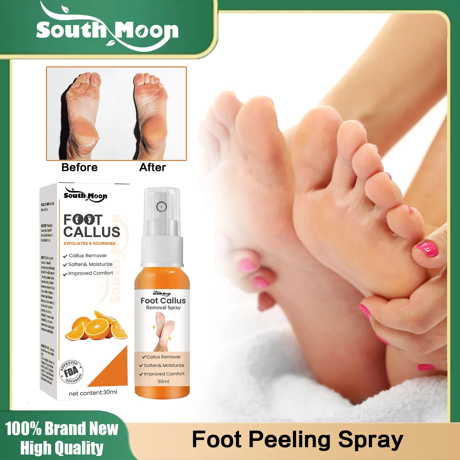 Foot Peeling Spray Callus Dead Skin Remover Heel Dry Cracked Blister Repairing Pedicure Exfoliating Nourishing Foot Care 30ml