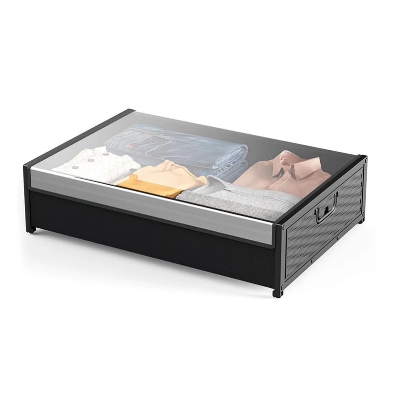 

Plastic Underbed Bins With Wheels, With Sturdy Metal Tubes Rolling Under Bed Drawer Storage Container