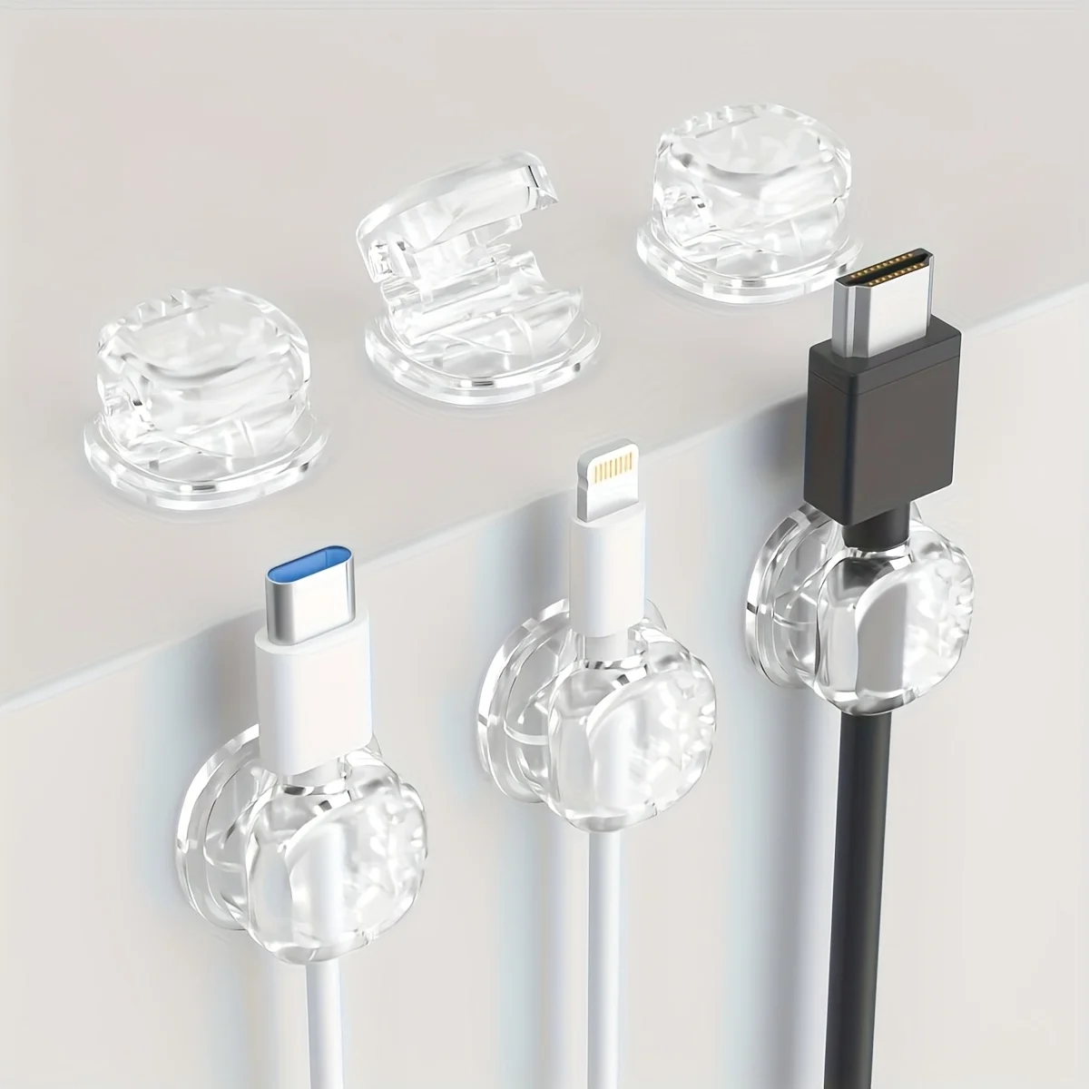 Automatic Retractable Cable Organizer Set - Creamy White, Blue, Yellow & Transparent - Stylish and Durable Cable Management Solution for Home, Office, and Travel