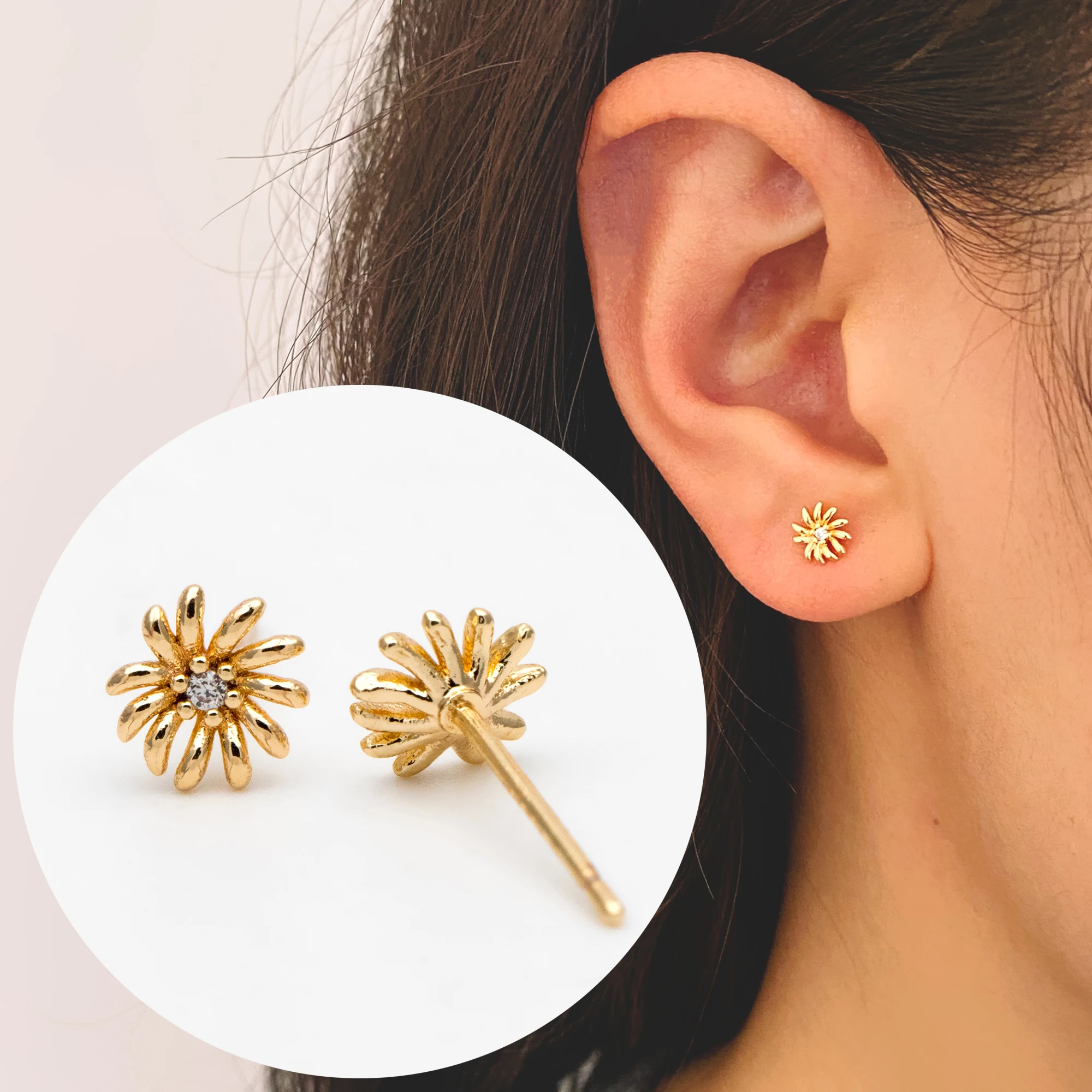 

10 шт., позолоченные латунные серьги-гвоздики, 6 мм