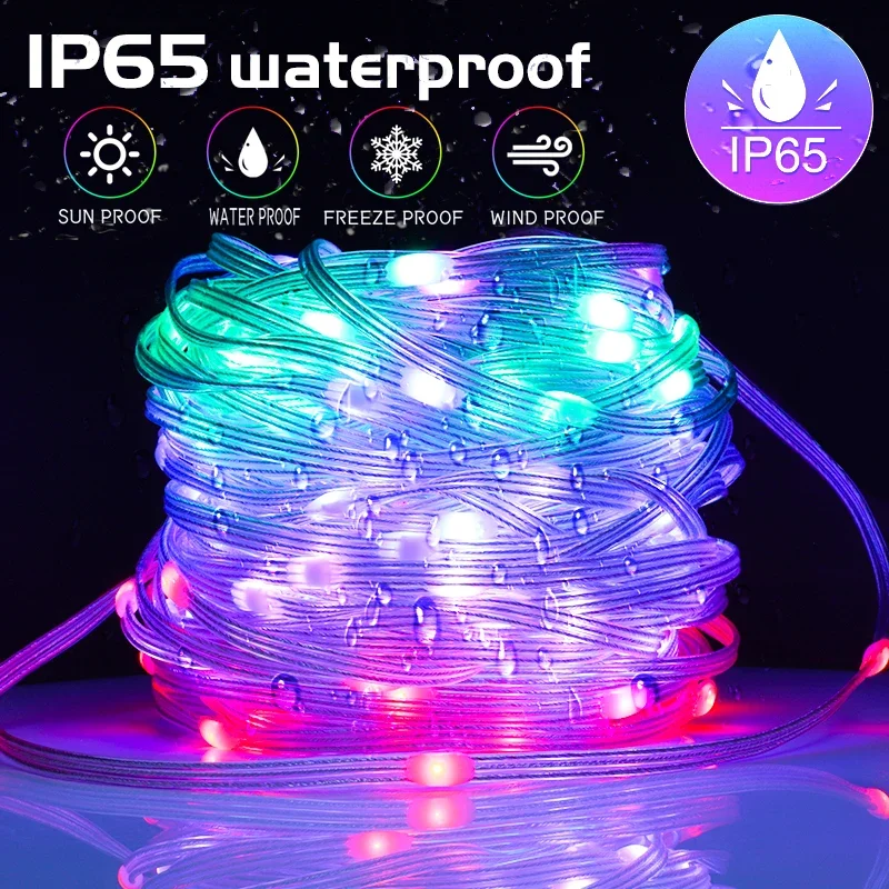 LED RGBIC Christmas Light Outdoor for Xmas Tree Fairy Light Smart APP  Remote Control USB String Lighting IP67 MultiColor Garland