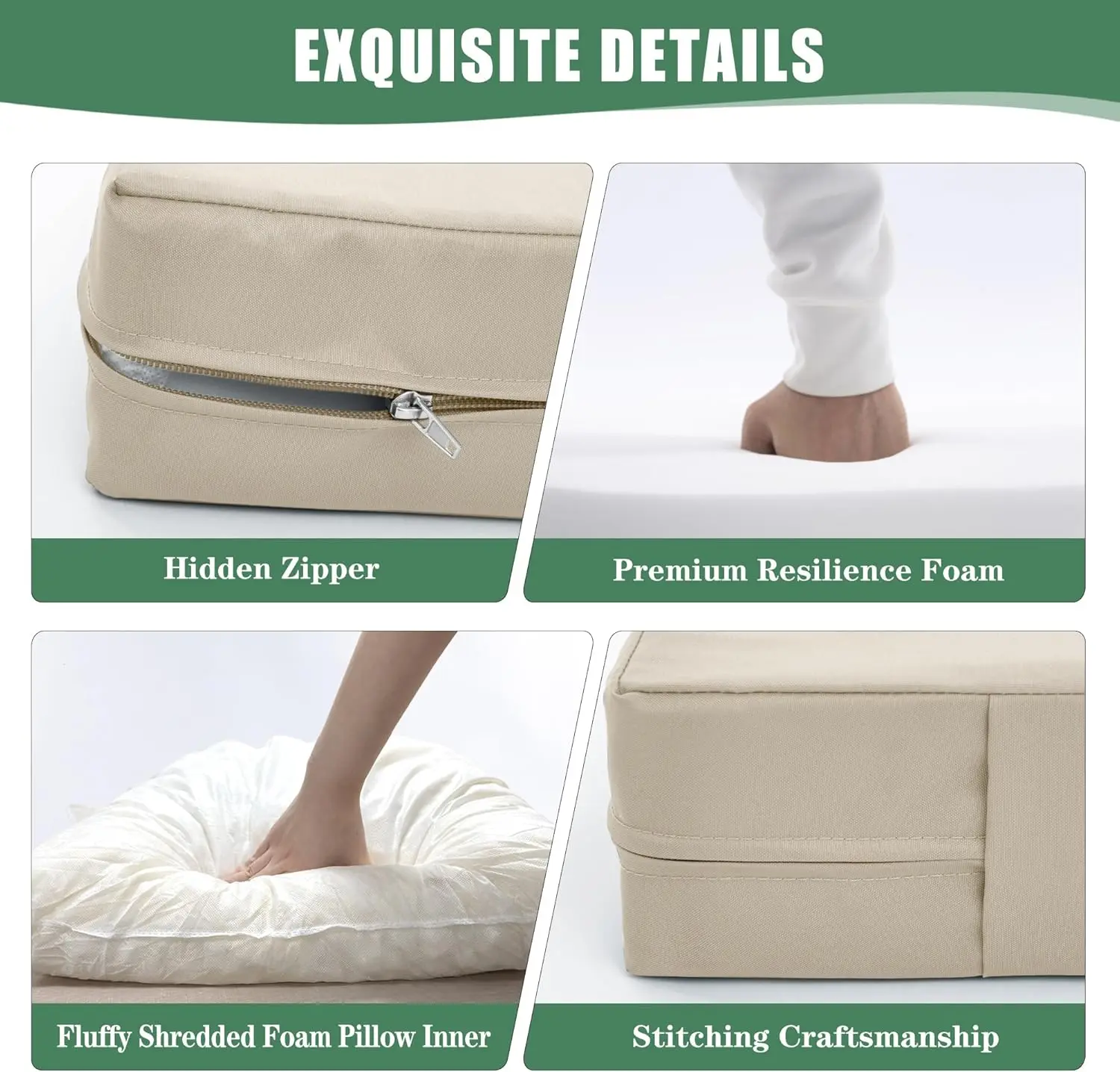 Patio Furniture Cushions Replacement Set of 2, Outdoor Deep Seat Couch Cushion and Backrest Pillow with Waterproof Removable