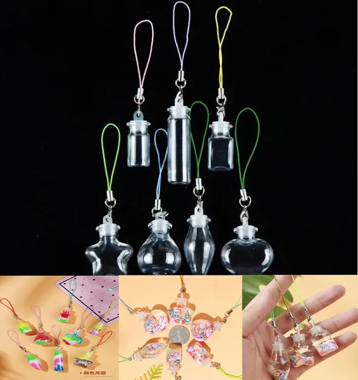 1/2X Small PET Bottles With Rubber Stopper DIY Decoration Mini Plastic Pendant Message Vial Wishing Bottles Jars Key Chain Vial