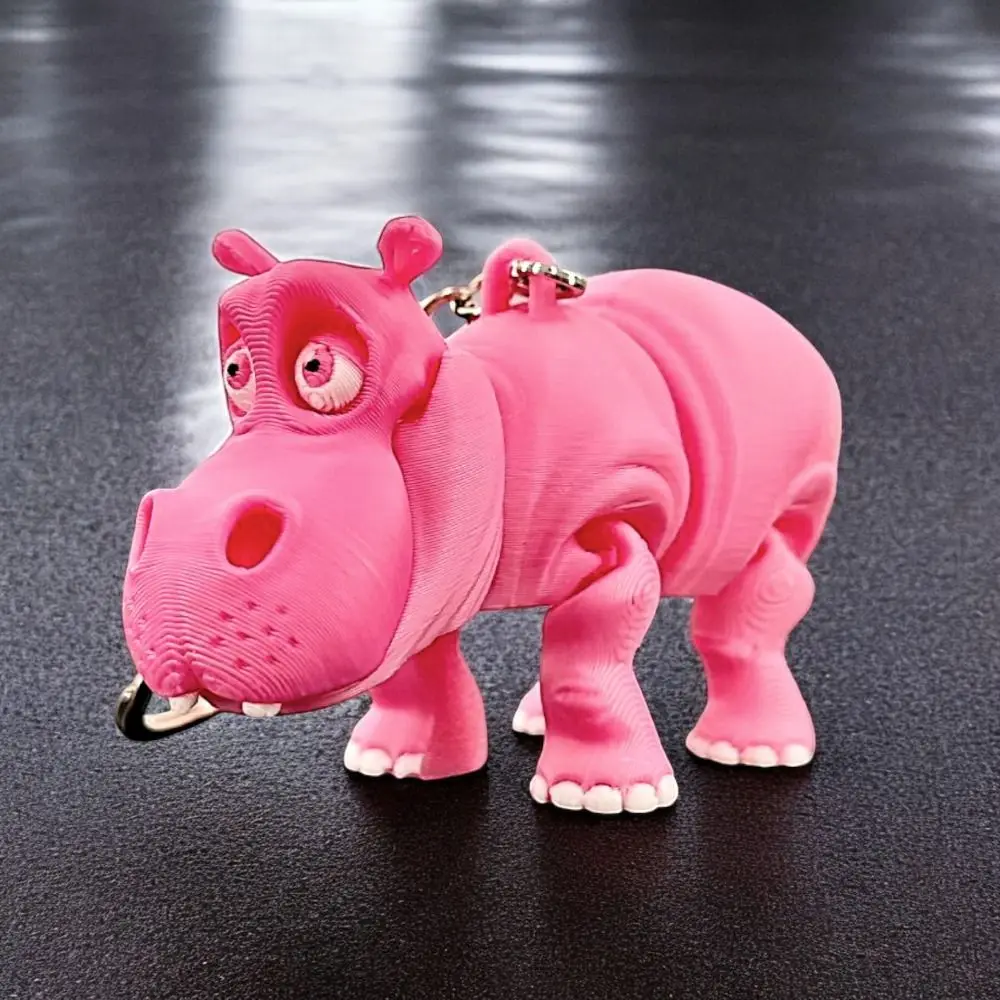PLA Pink Hippopotamus Keychain Multi-jointed Animal Crafts 3D Printed Animals Figurine Solid Color Model