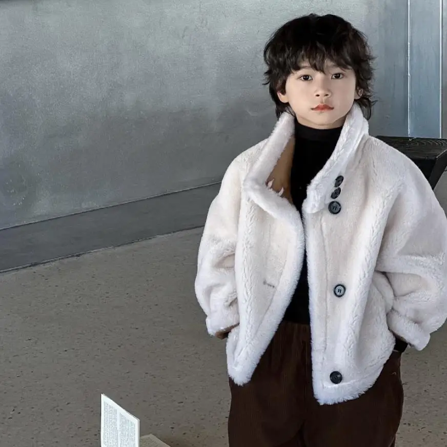 

Winter New Children's Double Sided Fur Coat 100% Wool Lambswool Cashmere Thciker Warm Jackets For Boys Girls A3074