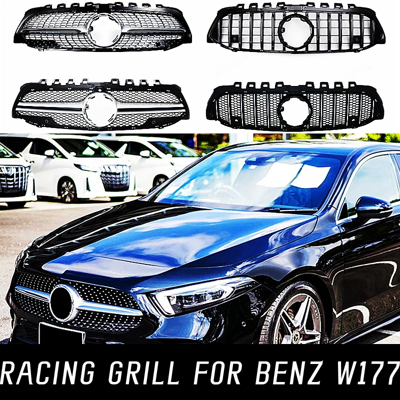 

For Mercedes Benz A-Class W177 180 200 220 250 A45 AMG GT Diamond Style Front Grille Racing Grill Mesh Car Tuning Accessories