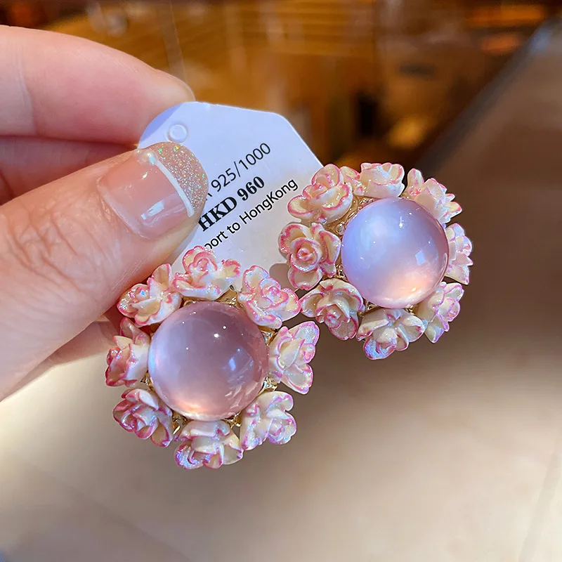 Round Flower Earrings Jewelry Charm Summer Trendy Lightweight for Women Ladies Dangle Drop Earrings for Valentine's Day Gift