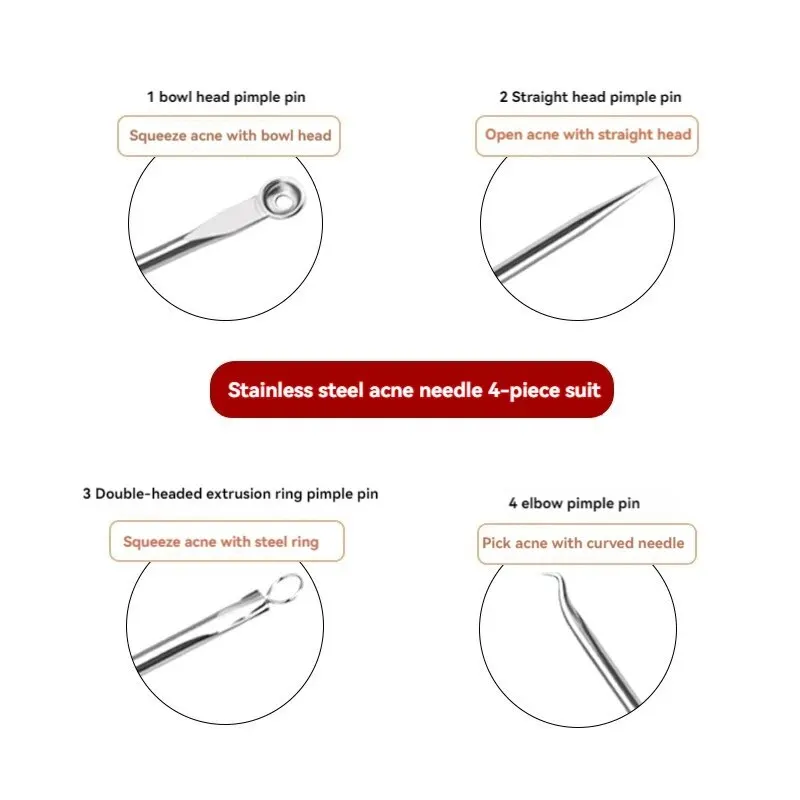 Stainless Steel Beauty Needle Acne Needle Dual-purpose Acne Remover Acne Removing Acne Beauty Tools Pimple Pin 4 PCs Set 6