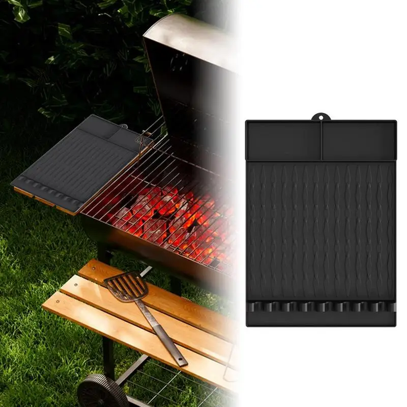 Grill Tools Mat Heat-Resistant Silicone Griddle Tools Side Shelf Mat Reusable Utensil Holder For Outside Grilling Kitchen