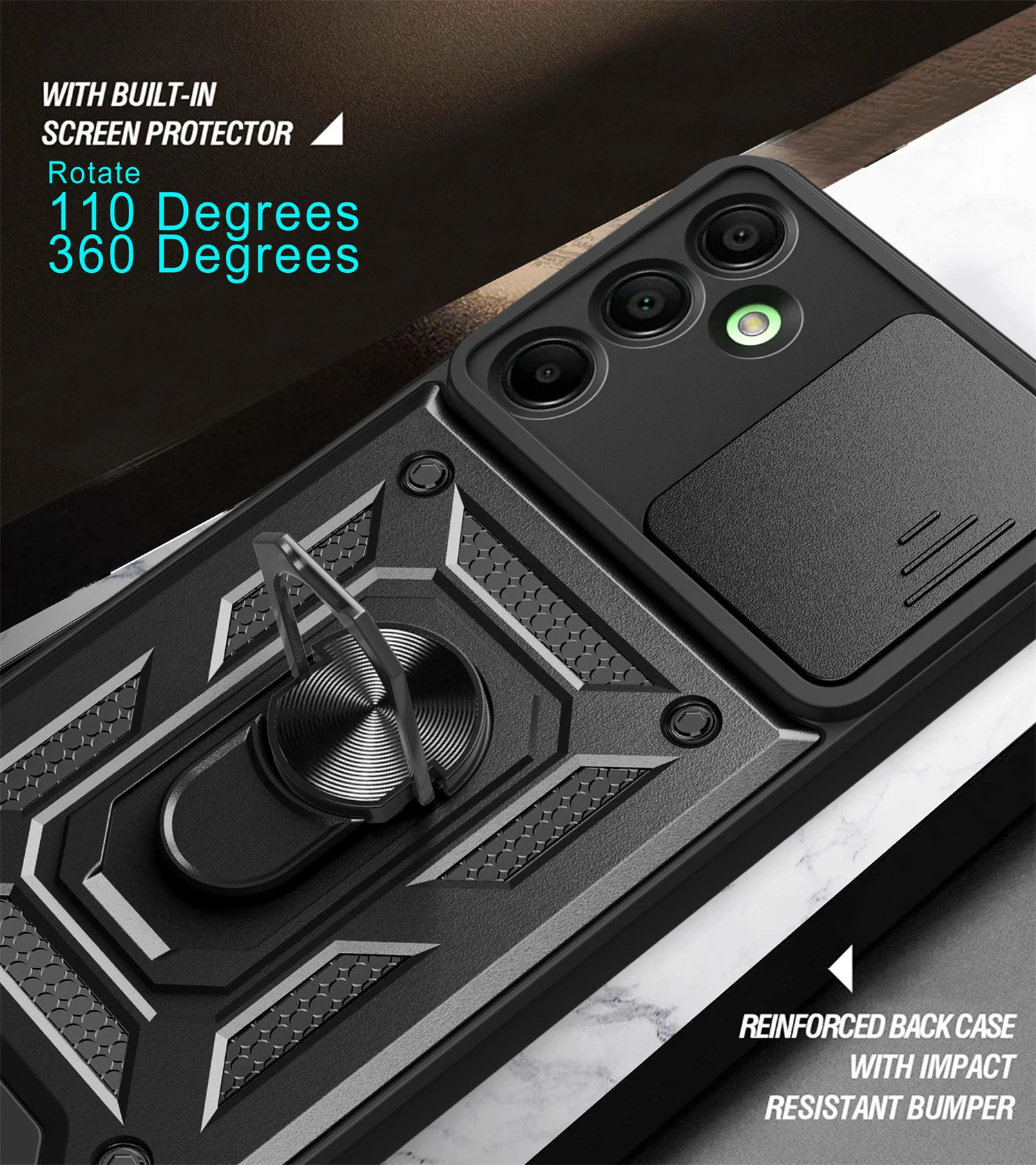 Shockproof Armor Phone Case with Magnetic Ring Stand Holder - Durable Back Cover