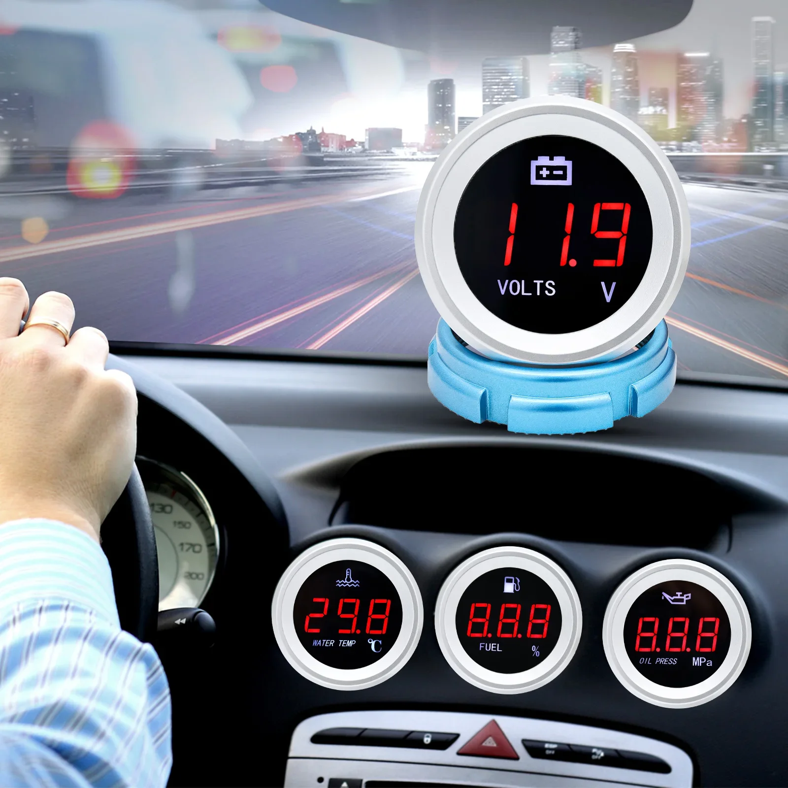 Red Light Digital Fuel Level Gauge with Flashing Alarm Car Fuel Level Meter Fuel