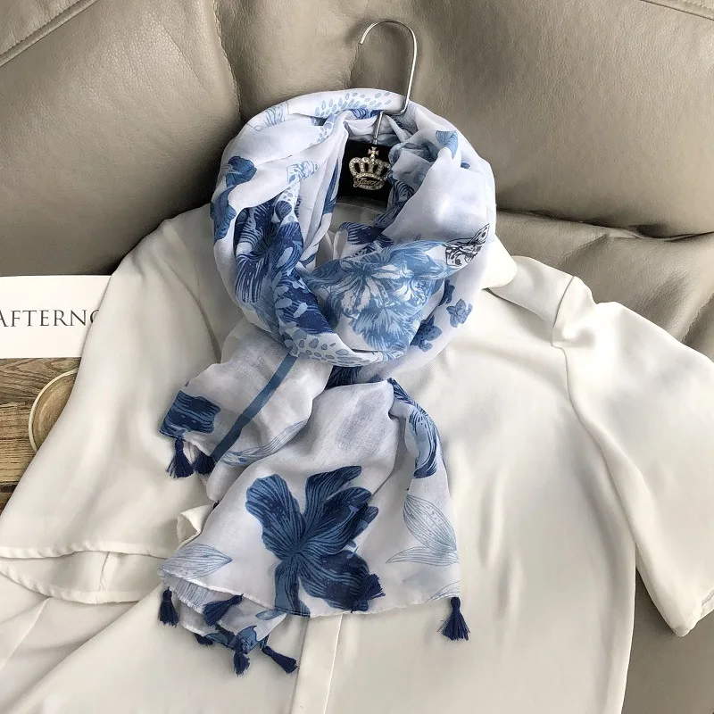 36 Designs Blumendruck Voile Quaste Viskose Schal Schal weich dünn Wrap Pashmina Stirnband Bufandas muslimischen Hijab Sjaal 180 * 90 cm – Detail 7