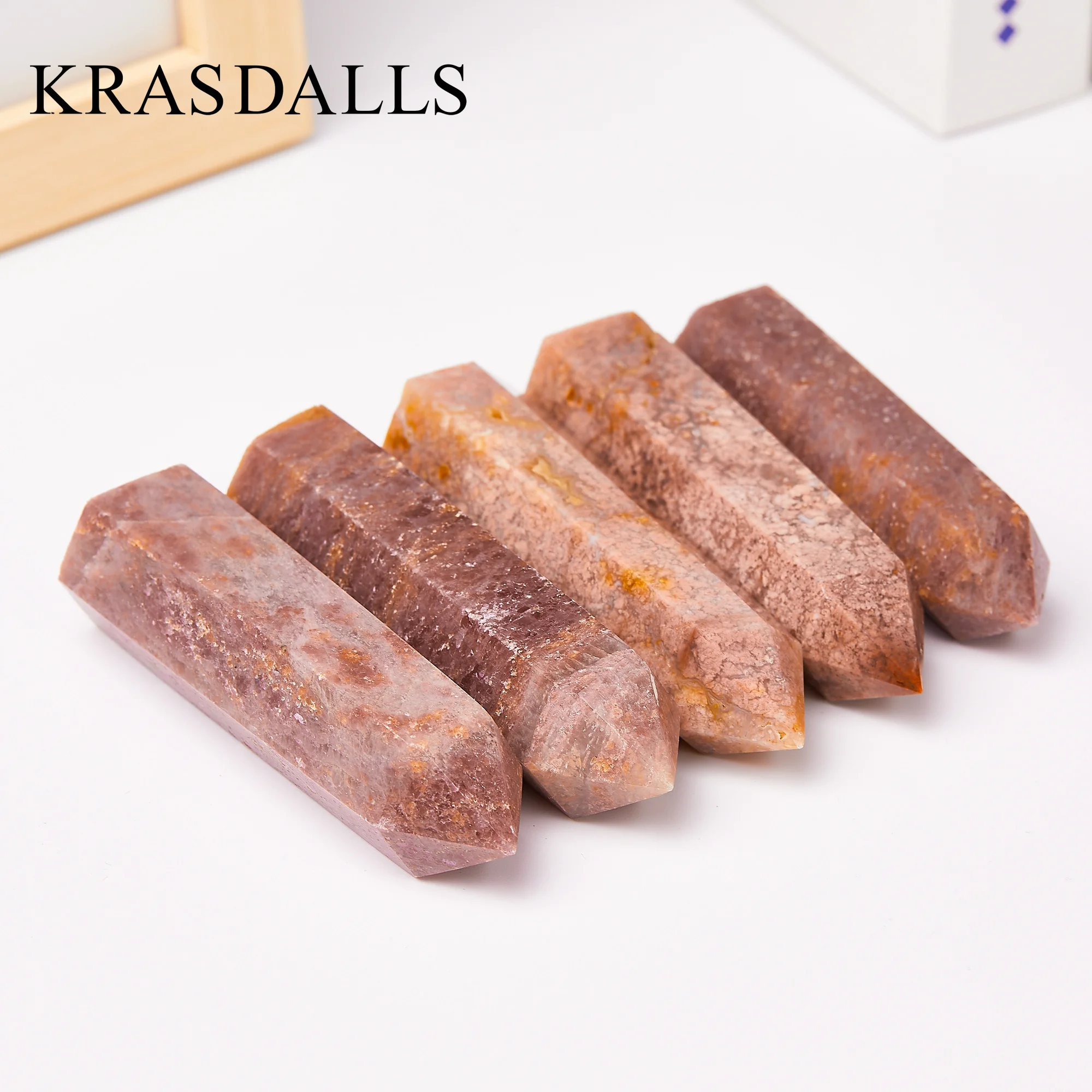 Crystal Point Prism Crafts Natural Stone Quartz Tower Energy Mineral Pink Rhodonite Wand Home Decoration