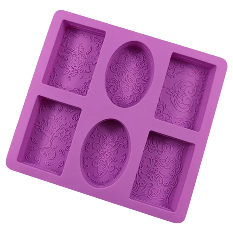 6 Cups Silicone Flower Soap Molds Silicon Rectangle Candle Moulds Oval Soap Bar Making Tool silicone mold soap molds