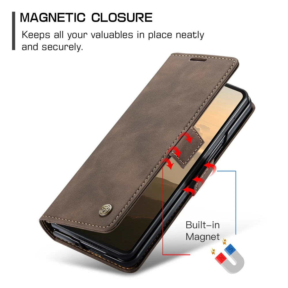Retor Leather Wallet Case Anti-Drop Flip Case for Samsung Galaxy Z Fold 7 6 5 4 Fold6 Shockproof Phone Cover Cards Holder Bumper | Gaffar India