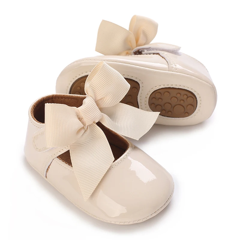 Vintage Cute Bowknot Solid Color Mary Jane Shoes For Baby Girls Comfortable Lightweight Non Slip Dress Shoes For Indoor Outdoor
