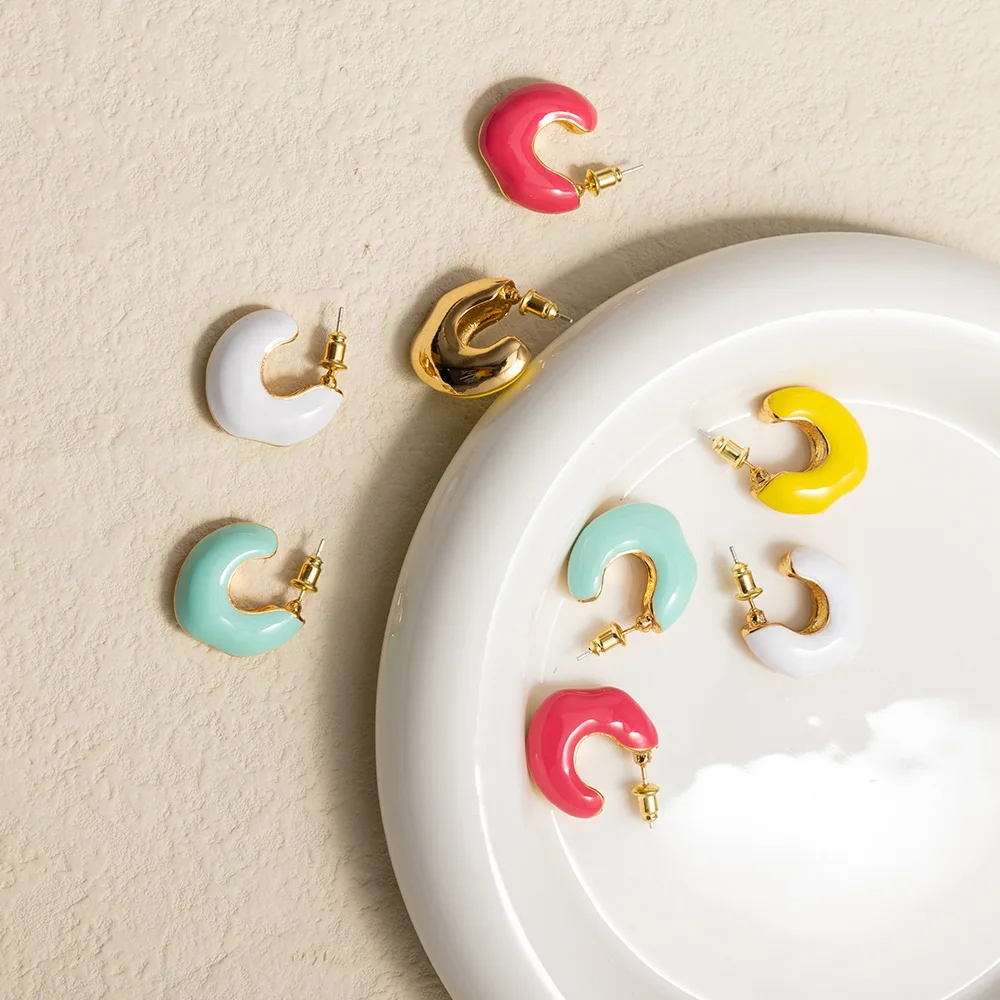 

Пончики двухцветные эмалевые золотые полукруглые серьги-гвоздики для женщин серьги украшения brinco подарок бижутерия