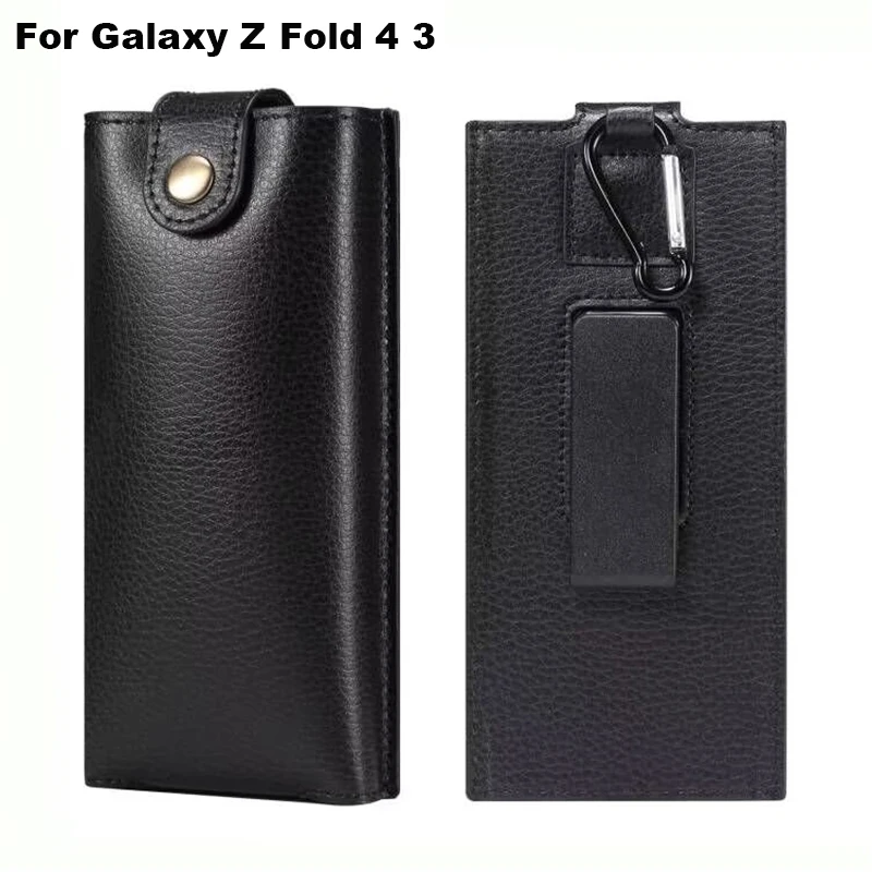 

Leather Wallet Case For Samsung Galaxy Z Fold 5 4 3 2 Card Waist Pack Belt Clip Bag Outdoor Mobile Phone Pouch Cover For Huawei