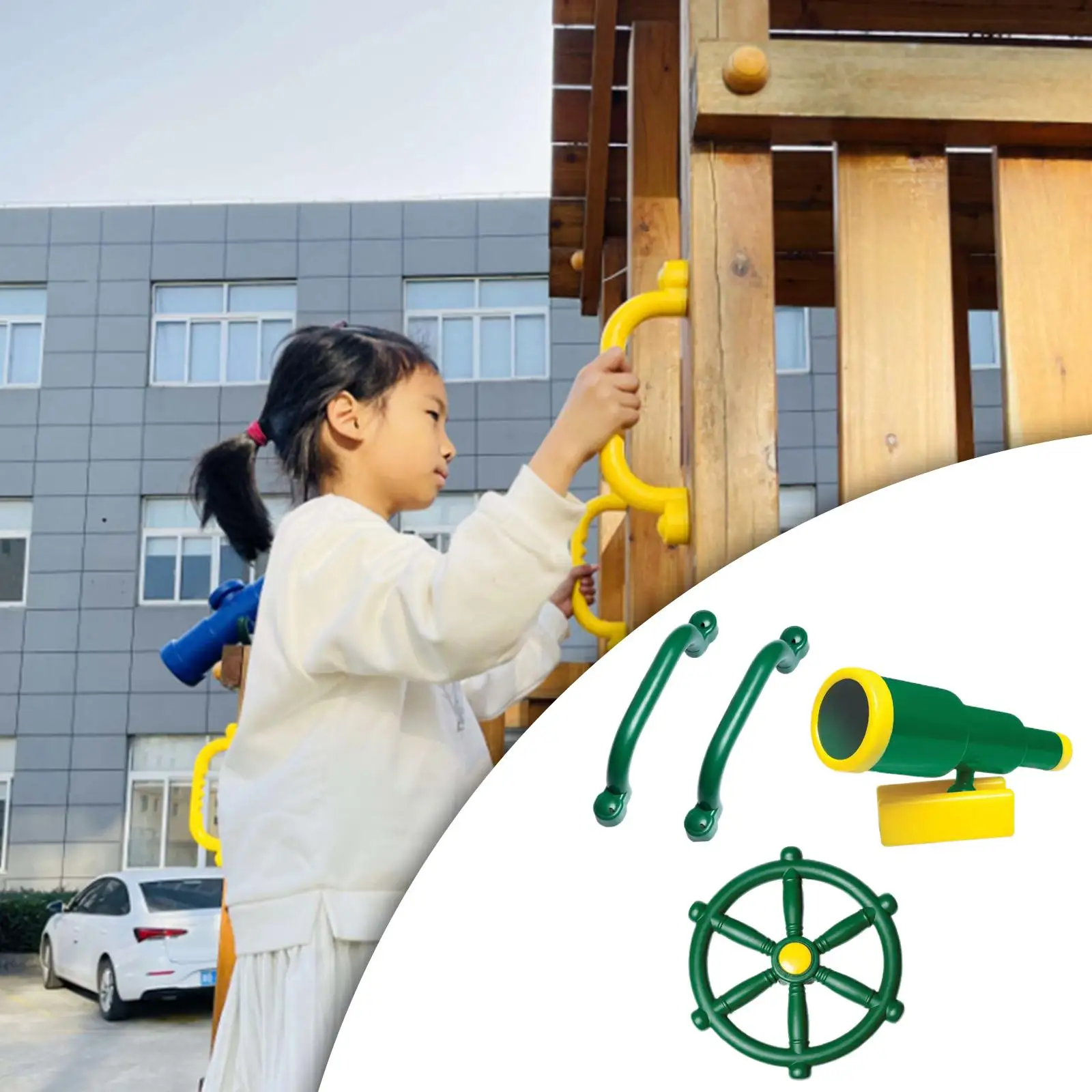 4x Playground Equipment Set Active Outdoor Play Kids Pirate Telescope Steering Wheel & Safety Handle Bars for Gym Boys & Girls 2