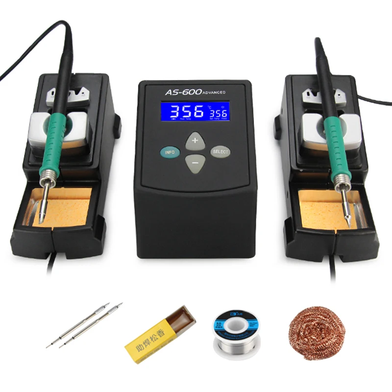 AS-600 Intelligent Lead-Free Soldering Station 75W Dual Station Mobile Repair Tool Anti-Static Digital Display Soldering Station