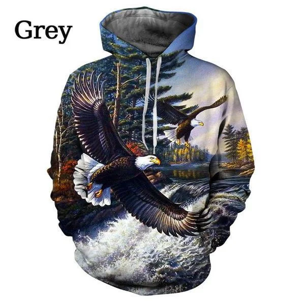 2023 New Fashion Funny Street Animal Print Eagle 3d Hoodie Unisex Long Sleeve Hoodie