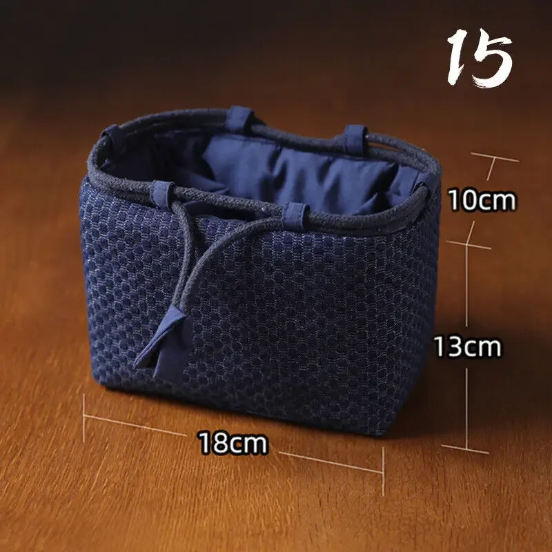 Portable Denim Tea Set Organizer Bag with Large Storage Capacity
