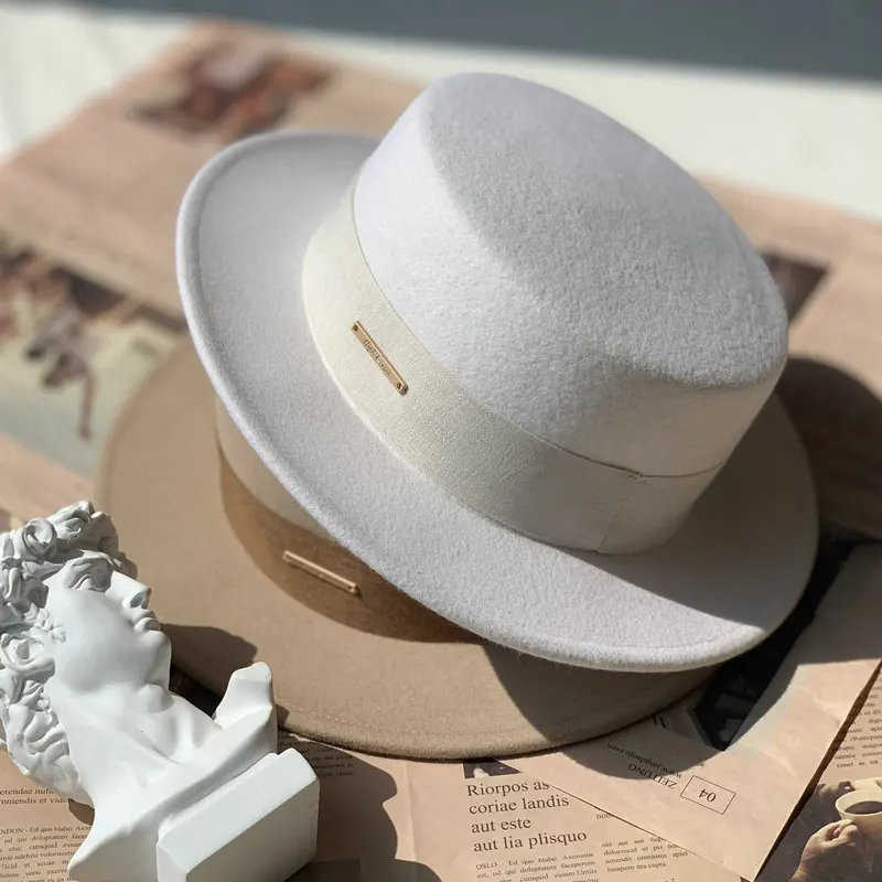 

5.5cm brim sombrero de copa británico Magician high hat British black flat top hat male and female court gentleman flat felt hat